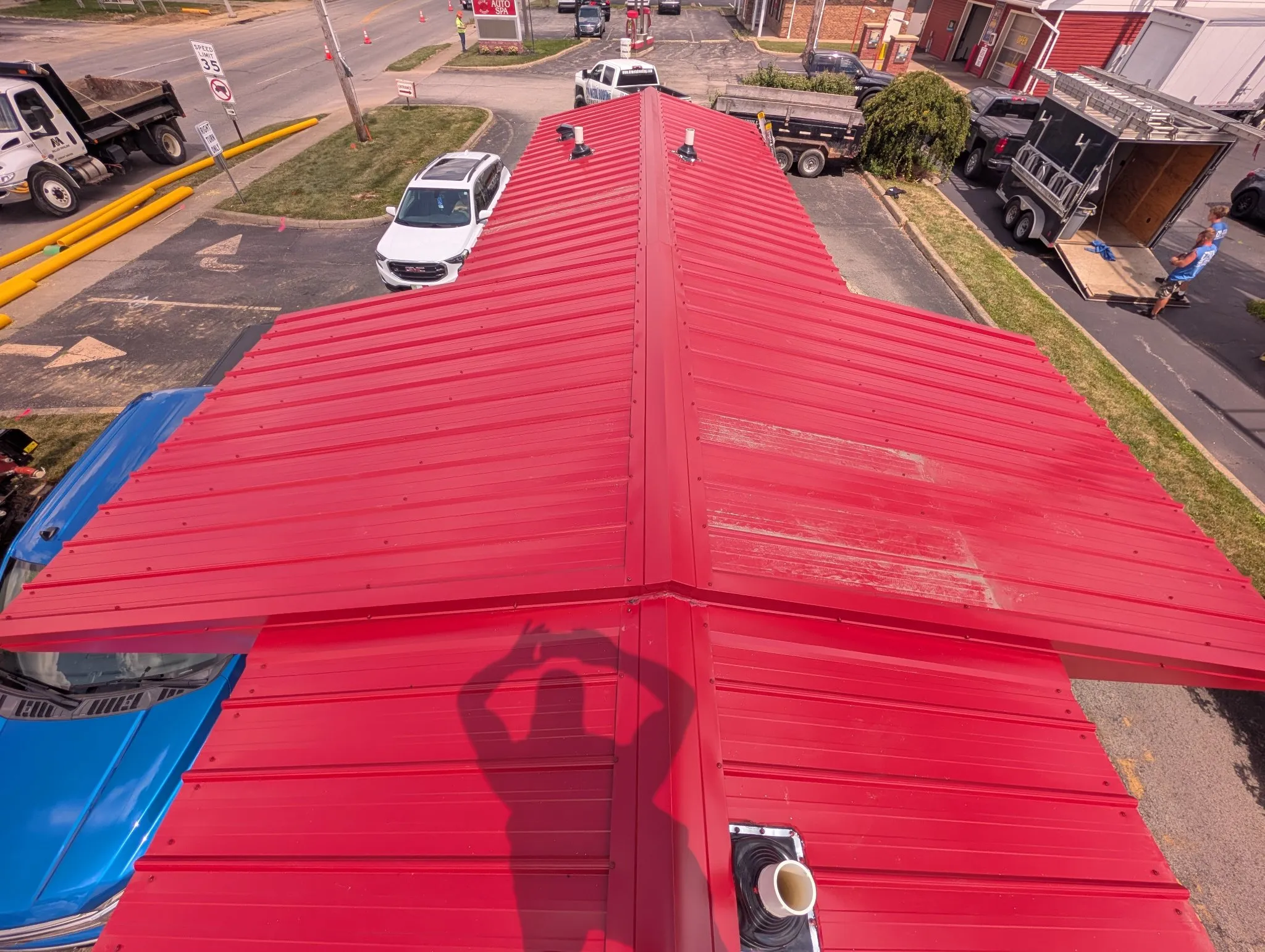 Red standing seam commercial roof