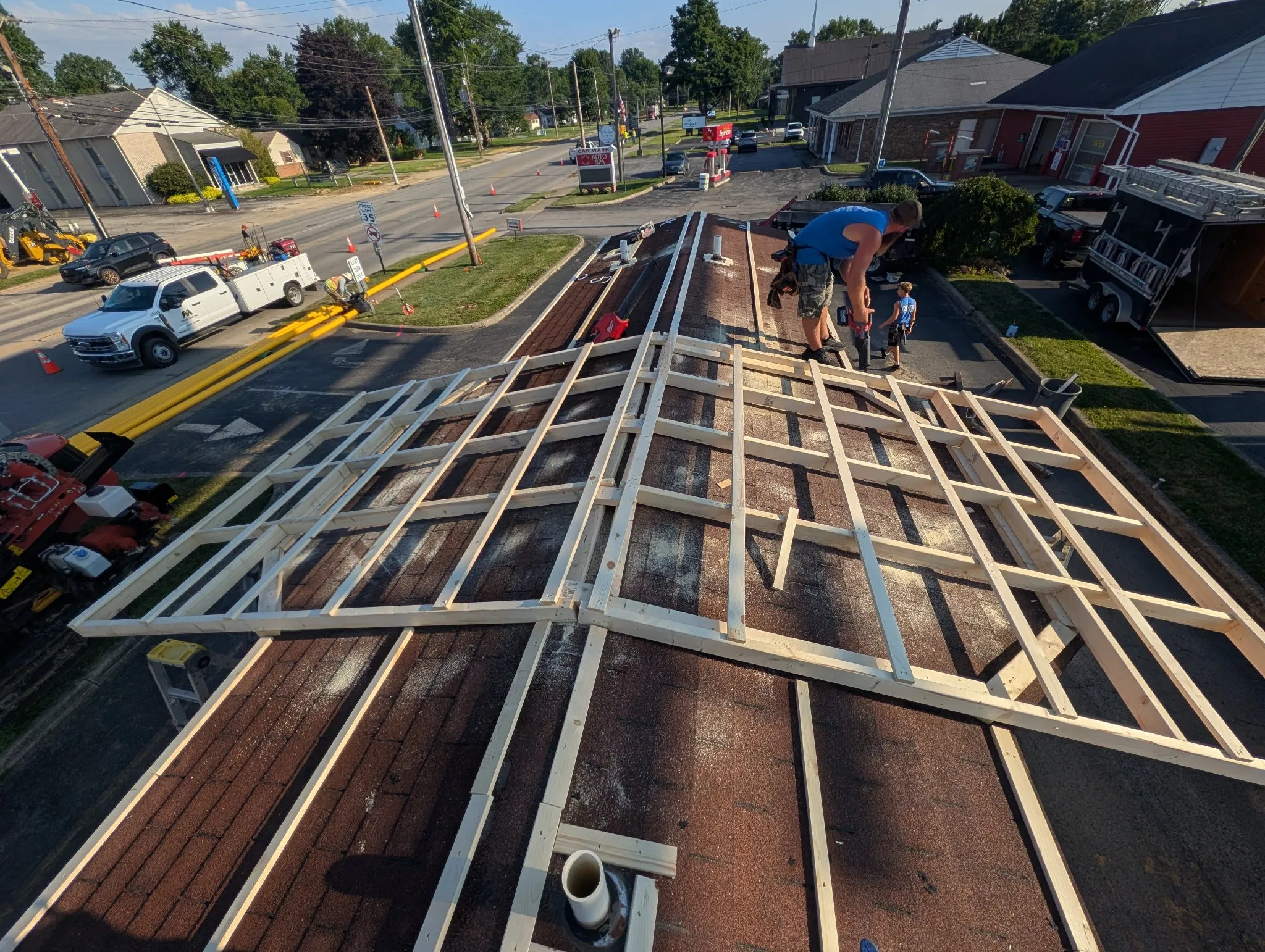 Commercial roof re-frame in progress
